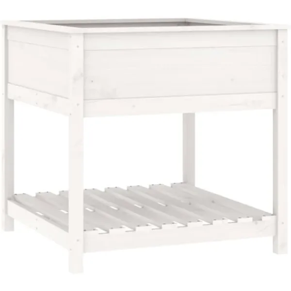 New Plantekasse med hylde 82,5x82,5x81 cm massivt fyrretræ hvid - Plantekasse - Plantekasser - Home & Living Plantningsbænke