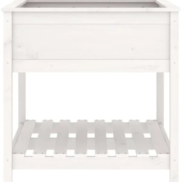 New Plantekasse med hylde 82,5x82,5x81 cm massivt fyrretræ hvid - Plantekasse - Plantekasser - Home & Living Plantningsbænke