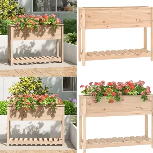 Plantningsbænke^Plantekasse med hylde 111,5x34,5x81 cm massivt fyrretræ - Plantekasse - Plantekasser - Home & Living