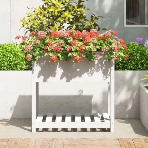Plantningsbænke^Plantekasse med hylde 82,5x54x81 cm massivt fyrretræ hvid - Plantekasse - Plantekasser - Home & Living