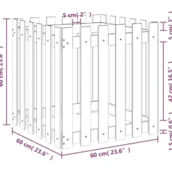 Krukker & Plantebeholdere^Plantekasse med stakitdesign - Imprægneret fyrretræ | Størrelse: 60x60x60 cm