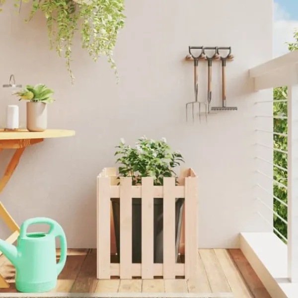 Plantekasse med stakitdesign i massivt fyrretræ | Størrelse: 50x50x50 cm Krukker & Plantebeholdere