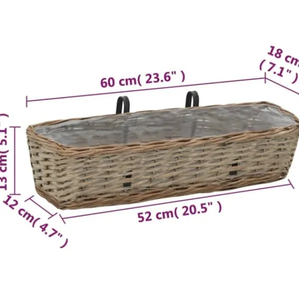 Hot Plantekasse til balkonen 2 stk. Kurveflet med PE-foring 60 cm - Balkonplantekasse - Balkonplantekasser - Home & Living Krukker & Plantebeholdere