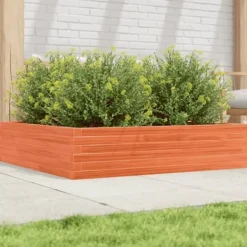 New Plantekasse 100x100 cm - Massivt fyrretræ | Farve: Gyldenbrun | Størrelse: 100x100x23 cm Plantningsbænke