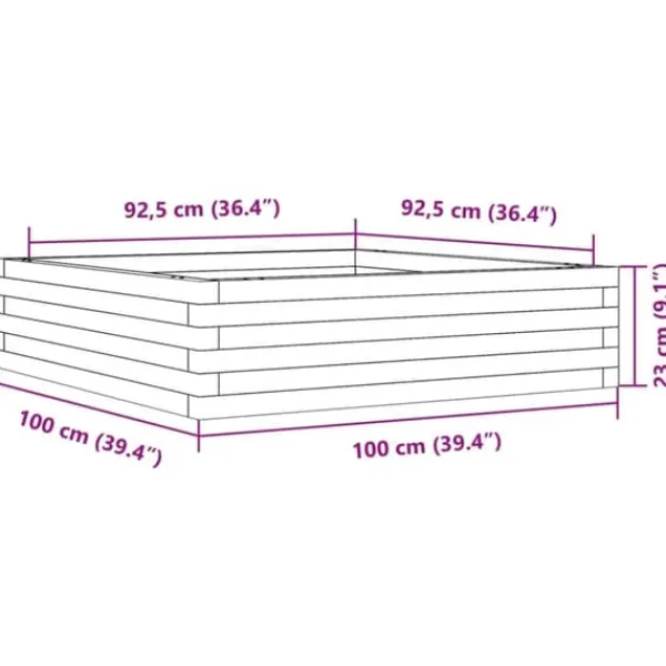 New Plantekasse 100x100 cm - Massivt fyrretræ | Farve: Gyldenbrun | Størrelse: 100x100x23 cm Plantningsbænke