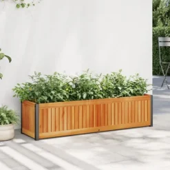 Best Plantekasse 110x30x27,5 cm i massivt akacietræ og stål | Farve: Natural | Størrelse: 110x30x27,5 cm Krukker & Plantebeholdere