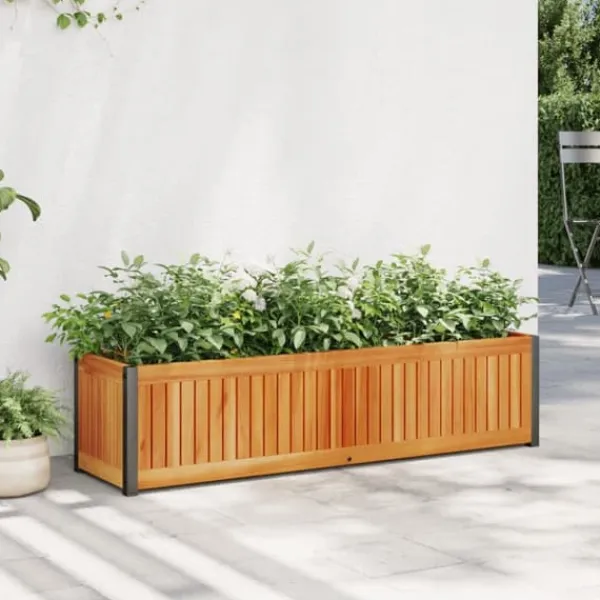 Best Plantekasse 110x30x27,5 cm i massivt akacietræ og stål | Farve: Natural | Størrelse: 110x30x27,5 cm Krukker & Plantebeholdere