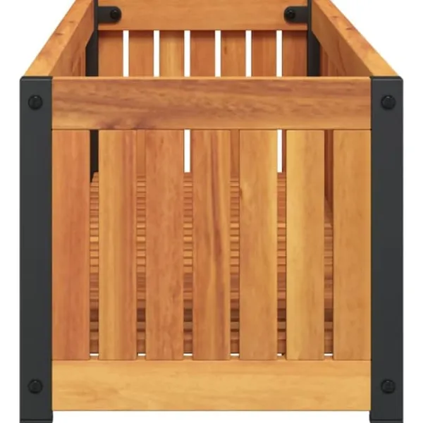 Best Plantekasse 110x30x27,5 cm i massivt akacietræ og stål | Farve: Natural | Størrelse: 110x30x27,5 cm Krukker & Plantebeholdere