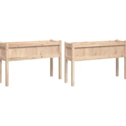 Sale Plantekasser 2 stk. i massivt fyrretræ med ben - Dekorative til haven | Farve: Naturlig træ | Størrelse: 100x40x80 cm Plantningsbænke