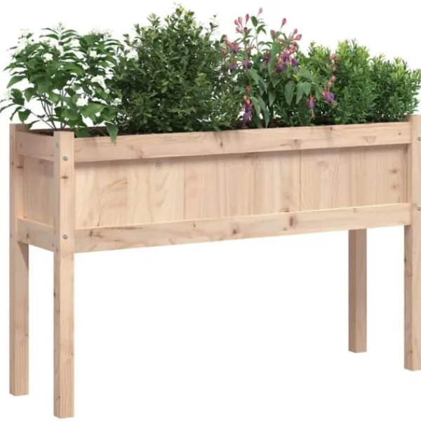 Sale Plantekasser 2 stk. i massivt fyrretræ med ben - Dekorative til haven | Farve: Naturlig træ | Størrelse: 100x40x80 cm Plantningsbænke