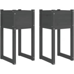 Sale Plantekasser 2 stk. til haven | Massivt fyrretræ | Størrelse: 40x40x81 cm | Farve: Grå Plantningsbænke