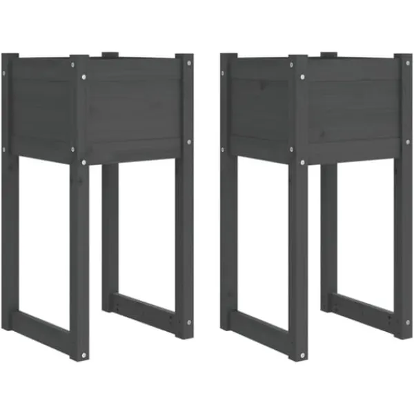 Sale Plantekasser 2 stk. til haven | Massivt fyrretræ | Størrelse: 40x40x81 cm | Farve: Grå Plantningsbænke