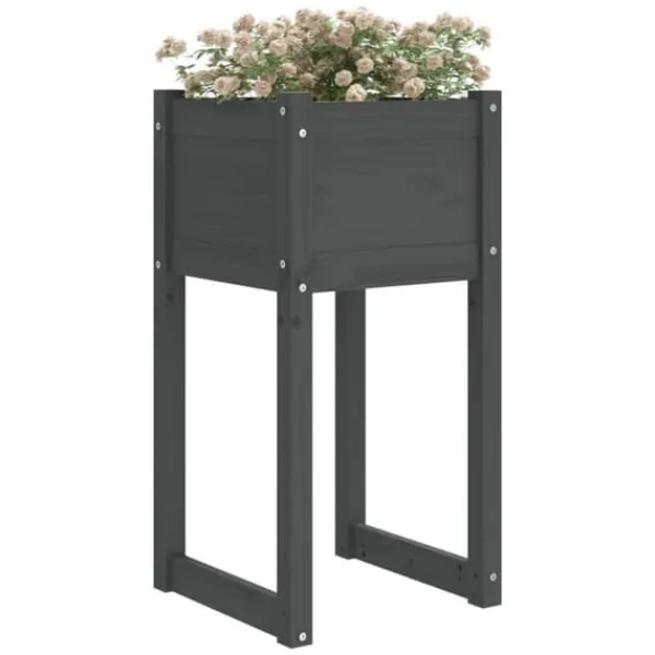 Sale Plantekasser 2 stk. til haven | Massivt fyrretræ | Størrelse: 40x40x81 cm | Farve: Grå Plantningsbænke