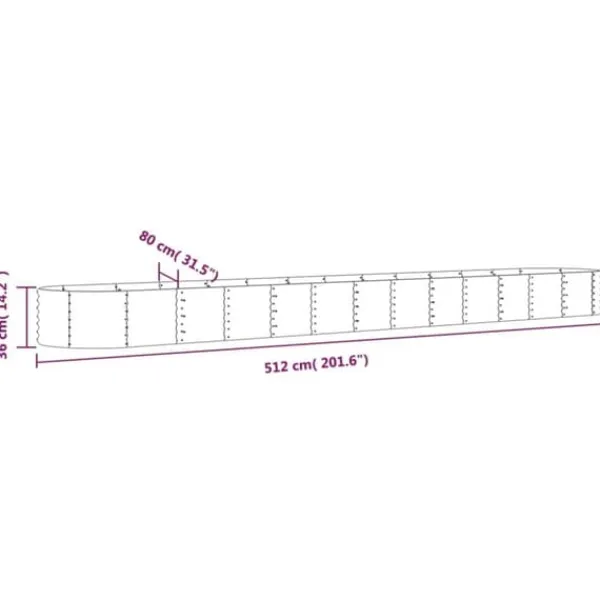 Plantningsbænke^Plantekrukke i galvaniseret stål - Højbed til haven | Størrelse: 512x80x36 cm | Farve: Sølv