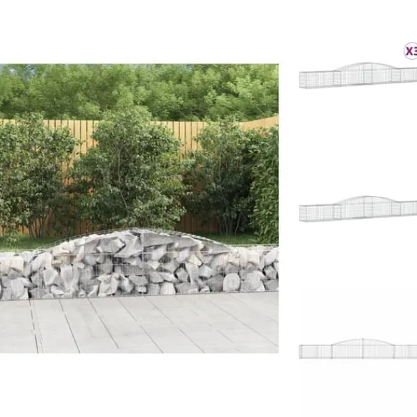 Sale Plantekrukker - Living buede gabionkurve 3 stk. 400x50x40/60 cm galvaniseret jern Krukker & Plantebeholdere