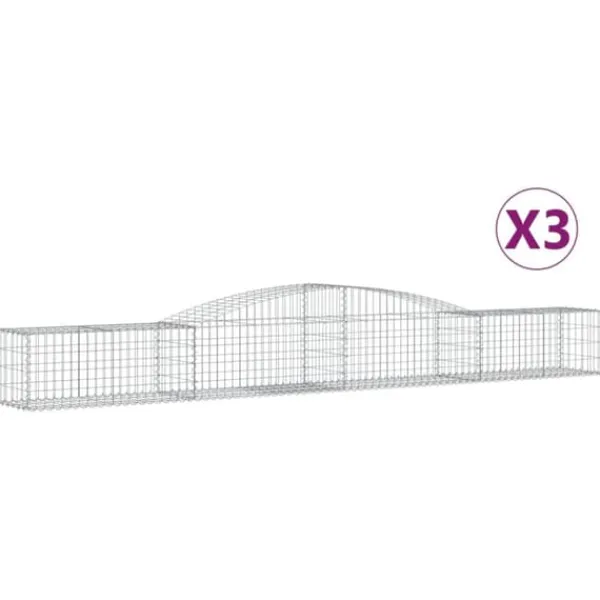Sale Plantekrukker - Living buede gabionkurve 3 stk. 400x50x40/60 cm galvaniseret jern Krukker & Plantebeholdere