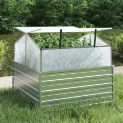 Hot Plantekrukker - Living højbed med drivhus 100x100x85 cm sølvfarvet Drivhus