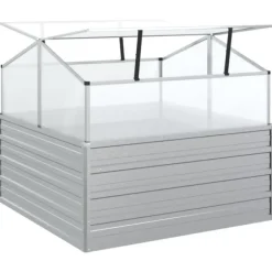 Hot Plantekrukker - Living højbed med drivhus 100x100x85 cm sølvfarvet Drivhus