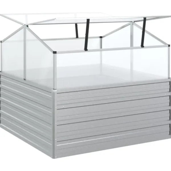 Hot Plantekrukker - Living højbed med drivhus 100x100x85 cm sølvfarvet Drivhus