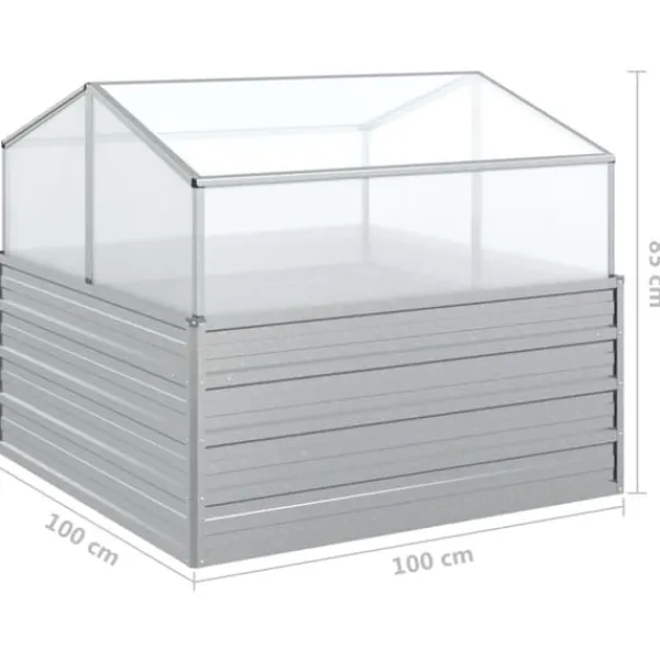 Hot Plantekrukker - Living højbed med drivhus 100x100x85 cm sølvfarvet Drivhus