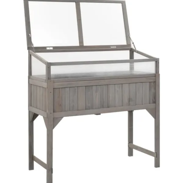 Clearance Plantekrukker - Living højbed med drivhus 110x54x120 cm massivt grantræ Drivhus