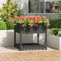 Outlet Plantekrukker - Living plantekasse med hylde 82,5x82,5x81 cm massivt fyrretræ grå Krukker & Plantebeholdere
