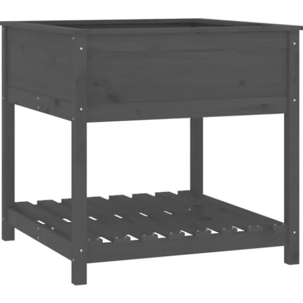 Outlet Plantekrukker - Living plantekasse med hylde 82,5x82,5x81 cm massivt fyrretræ grå Krukker & Plantebeholdere
