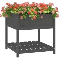 Outlet Plantekrukker - Living plantekasse med hylde 82,5x82,5x81 cm massivt fyrretræ grå Krukker & Plantebeholdere