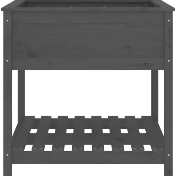 Outlet Plantekrukker - Living plantekasse med hylde 82,5x82,5x81 cm massivt fyrretræ grå Krukker & Plantebeholdere