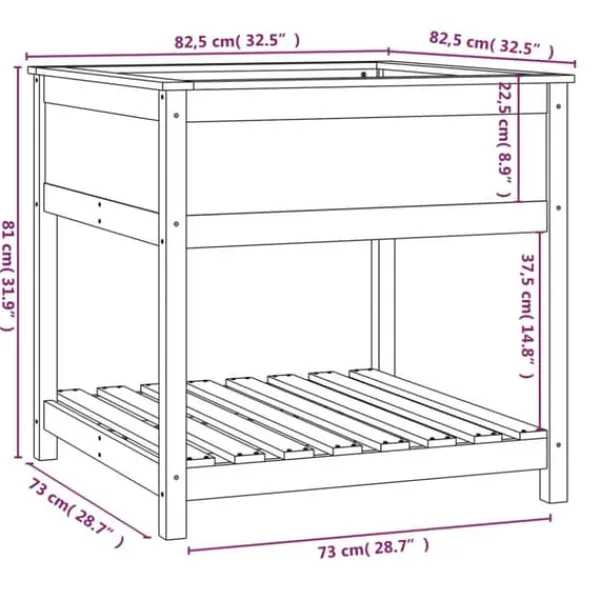 Outlet Plantekrukker - Living plantekasse med hylde 82,5x82,5x81 cm massivt fyrretræ grå Krukker & Plantebeholdere