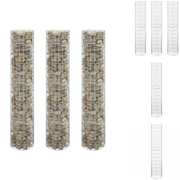 Krukker & Plantebeholdere^Plantekrukker - Living rundt gabion-havebede 3 stk. Ø30x150 cm galvaniseret stål