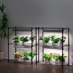 Plantestativer^Planteopsats, 6 niveauer, 75x35x180 cm, Sort, Metal, Justerbar