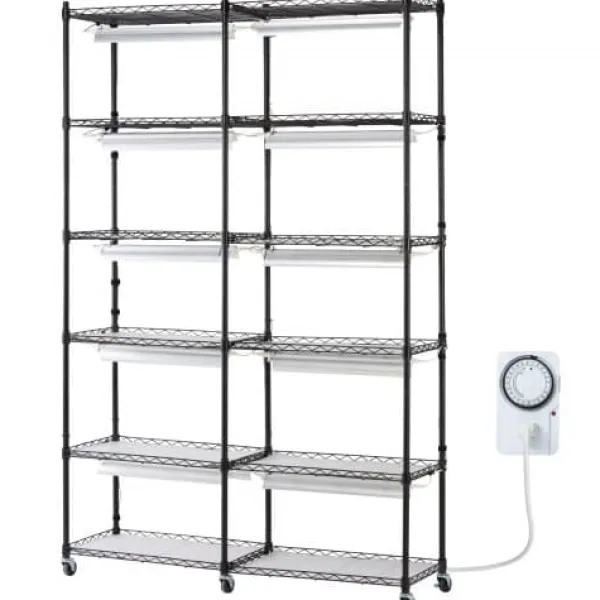 Plantestativer^Planteopsats med vækstlys, 90x35x150 cm, Sort, Metal
