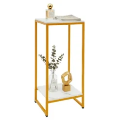 Plantestativer^Plantestativ - Blomsterstander - 2 Hylder - Rektangulær - 30,2×30,2×75 cm - Til stue/altan/kontor - Guld