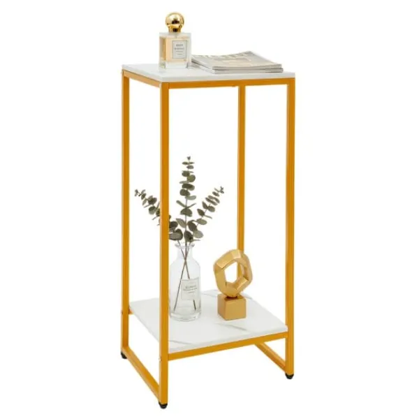 Plantestativer^Plantestativ - Blomsterstander - 2 Hylder - Rektangulær - 30,2×30,2×75 cm - Til stue/altan/kontor - Guld