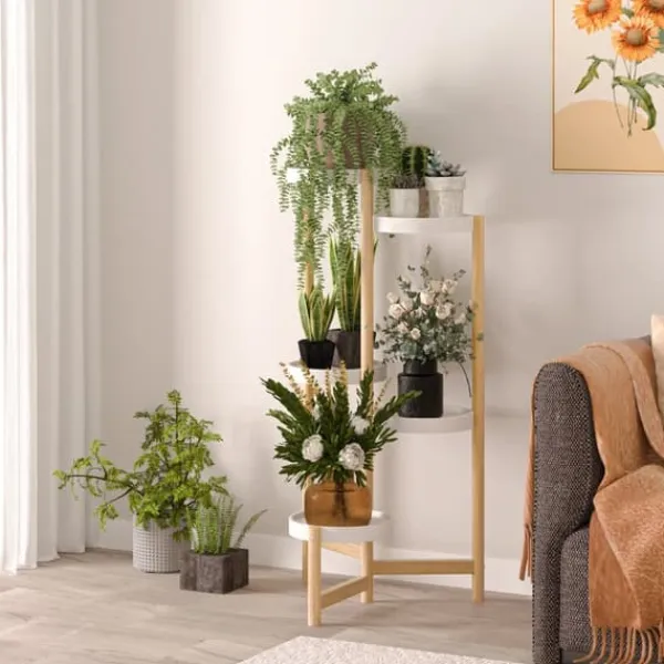 Best Plantestativ - Hjørne, rund blomsterhylde til potter - 4 Niveauer - Indendørs/Udendørs - Træ - Orange Plantestativer