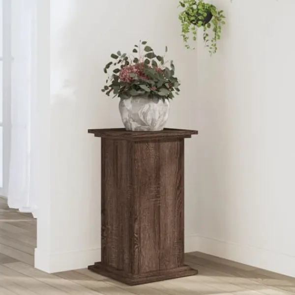 Discount Plantestativ i konstrueret træ - Stabil & tidløst design | Farve: Brun egetræsfarve | Størrelse: 33x33x60 cm Plantestativer