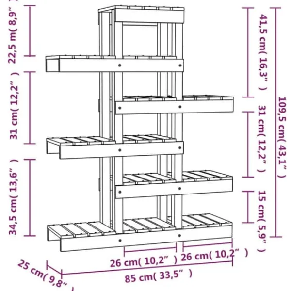 Plantestativer^Plantestativ i massivt fyrretræ - Elegant plantehylde | Størrelse: 85x25x109,5 cm