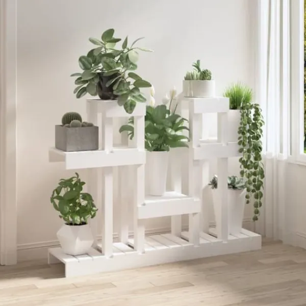 Sale Plantestativ i massivt fyrretræ - Hylder til blomster og planter | Størrelse: 104,5x25x77,5 cm | Farve: Hvid Plantestativer