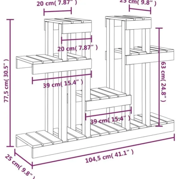 Sale Plantestativ i massivt fyrretræ - Hylder til blomster og planter | Størrelse: 104,5x25x77,5 cm | Farve: Hvid Plantestativer