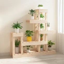 Discount Plantestativ i massivt fyrretræ - Plantehylde til indendørs og udendørs brug | Størrelse: 92x25x97 cm Plantestativer