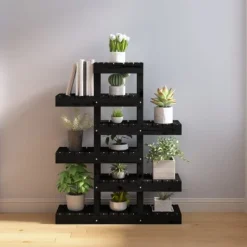 Plantestativer^Plantestativ i massivt fyrretræ - Elegant planteramme | Mål: 85x25x109,5 cm | Farve: Sort