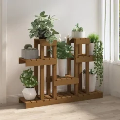 Discount Plantestativ i massivt fyrretræ - Flere hylder til blomster | Størrelse: 104,5x25x77,5 cm | Farve: Gyldenbrun Plantestativer