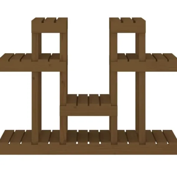 Discount Plantestativ i massivt fyrretræ - Flere hylder til blomster | Størrelse: 104,5x25x77,5 cm | Farve: Gyldenbrun Plantestativer