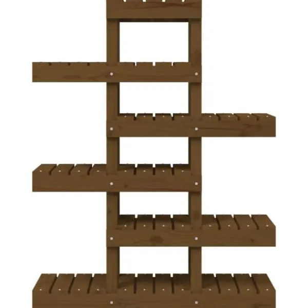 Plantestativer^Plantestativ i massivt fyrretræ - Charmerende plantehylde | Størrelse: 85x25x109,5 cm | Farve: Gyldenbrun