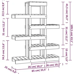 Plantestativer^Plantestativ i massivt fyrretræ - Charmerende plantehylde | Størrelse: 85x25x109,5 cm | Farve: Gyldenbrun