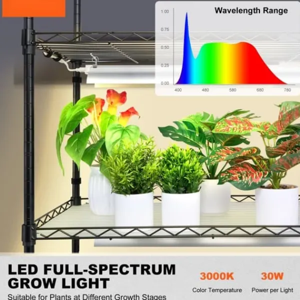 Kit Til Plante- & Urtedyrkning^Plantestativ med væksterlys 4 etager, 180W, 150 cm, Høj væksthylle til planter, justerbar lysstyrke, hurtig installation.