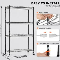 Kit Til Plante- & Urtedyrkning^Plantestativ med væksterlys 4 etager, 180W, 150 cm, Høj væksthylle til planter, justerbar lysstyrke, hurtig installation.