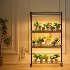 Kit Til Plante- & Urtedyrkning^Plantestativ med væksterlys 4 etager, 180W, 150 cm, Høj væksthylle til planter, justerbar lysstyrke, hurtig installation.