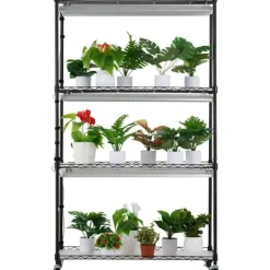 Kit Til Plante- & Urtedyrkning^Plantestativ med væksterlys 4 etager, 180W, 150 cm, Høj væksthylle til planter, justerbar lysstyrke, hurtig installation.